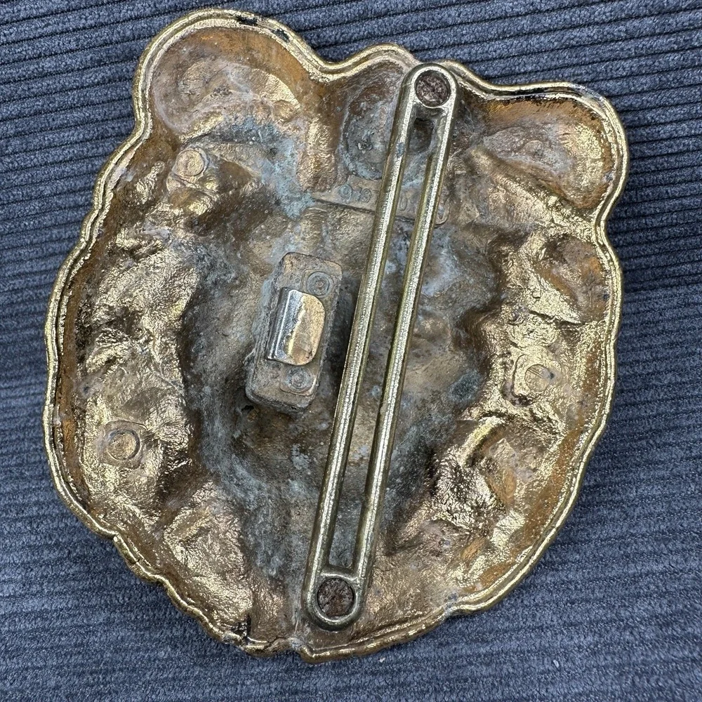 Vintage 1971 Buxton Lion Head Belt Buckle Brass Gold Tone Classic